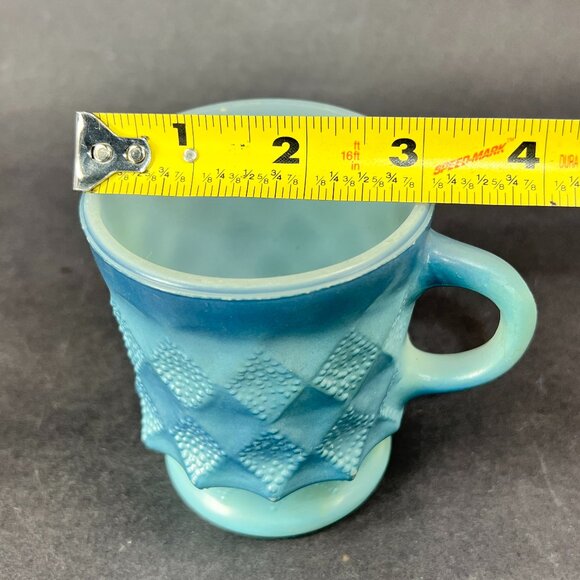 Vtg Anchor Hocking Fire King Kimberly Blue Glass Coffee Mug Diamond USA Retro - Picture 15 of 16